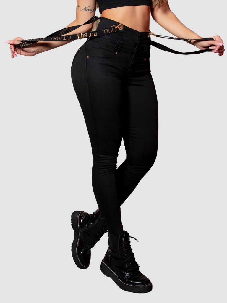 PIT BULL JEANS Black Jeans With Suspenders