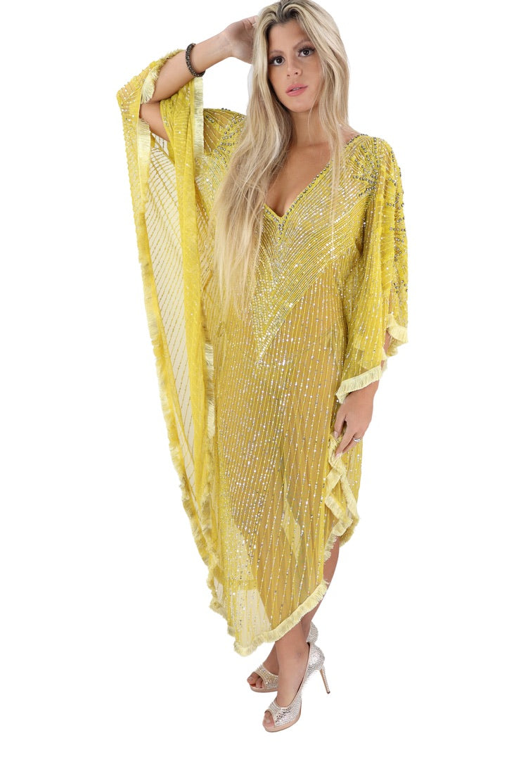 Yellow/Silver Beaded Long Kaftan URock Couture Yellow/Silver Beaded Long Kaftan URock Couture