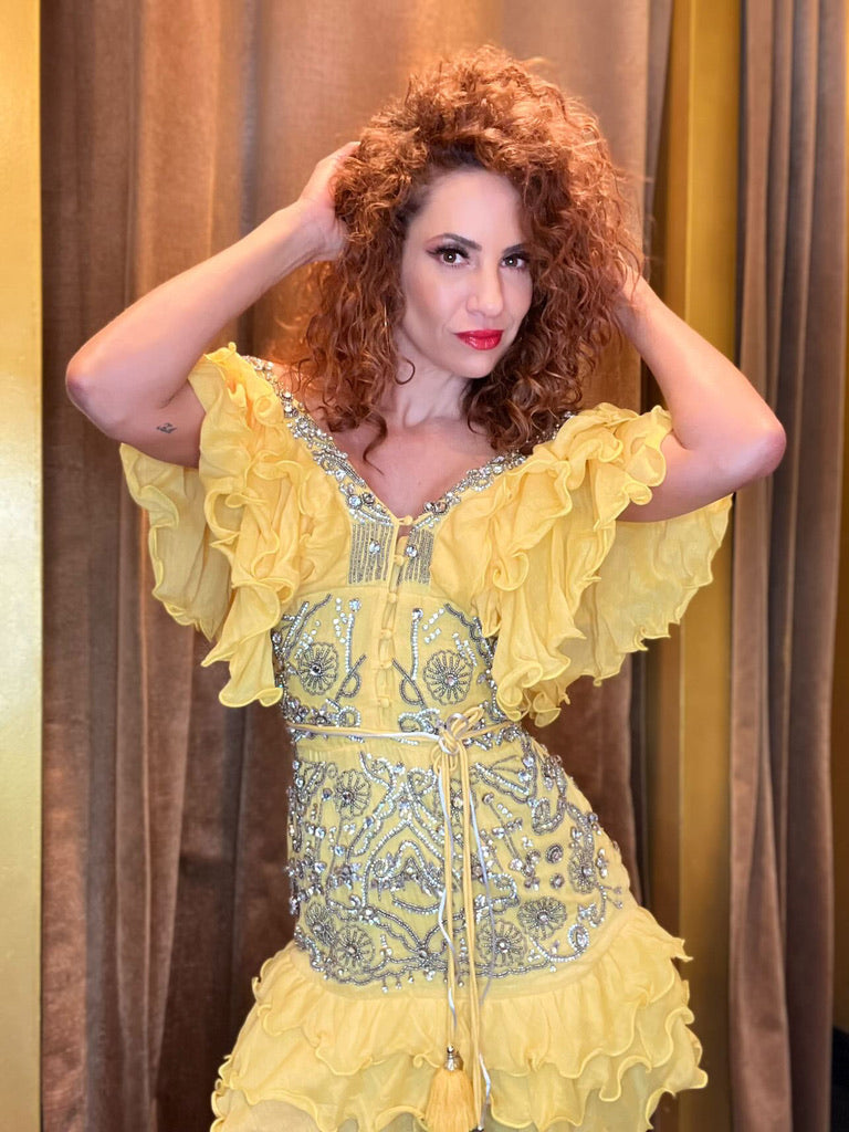 yellow frilly dress Yellow Ruffle Dress S/M