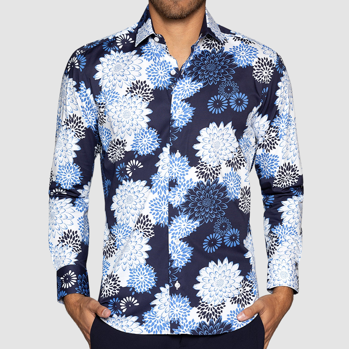 Men's floral shirt- Floral pattern men's shirt- Men's long sleeve floral  shirt