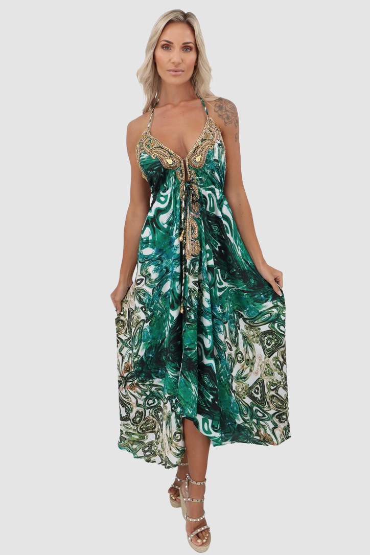 JSQUAD Emerald Green/White Dress