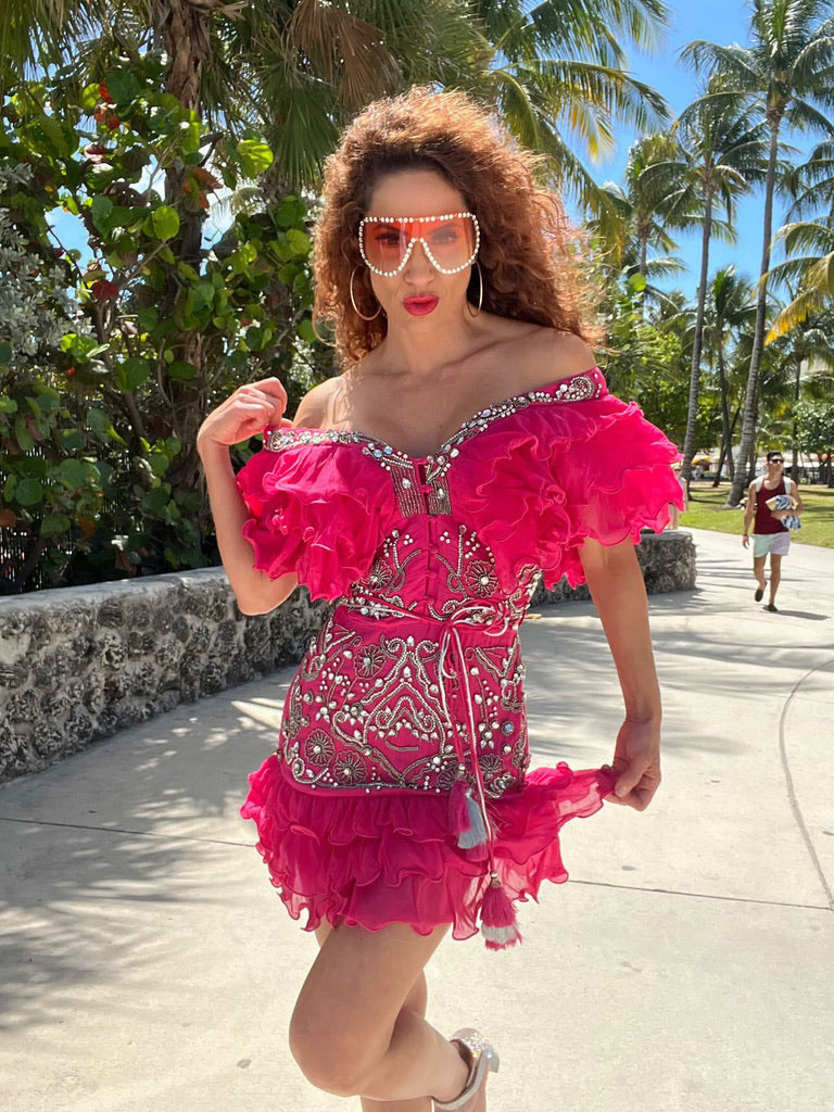 Diamond for eden Fushia Ruffle Dress