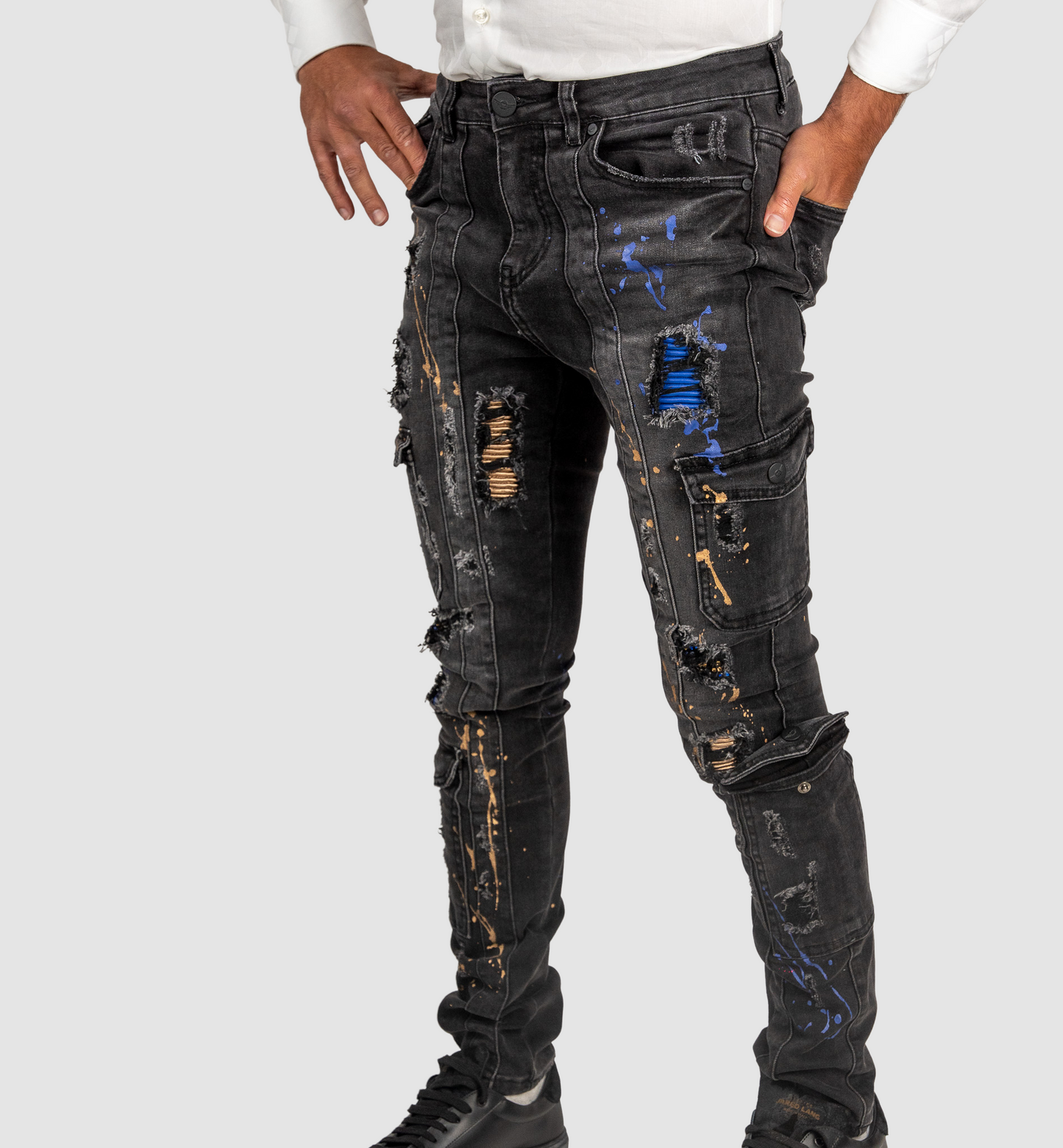 Ferrari Massari Faded Black Jeans W Leather