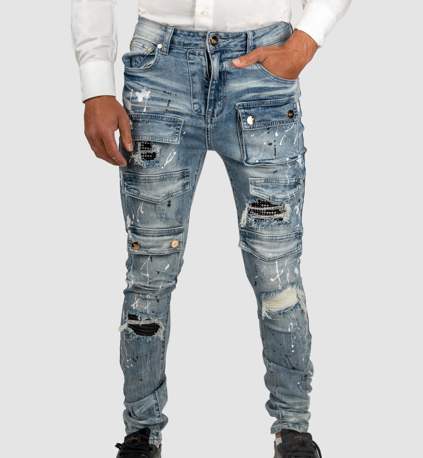 Ferrari Massari Medium Wash Jeans W Leather