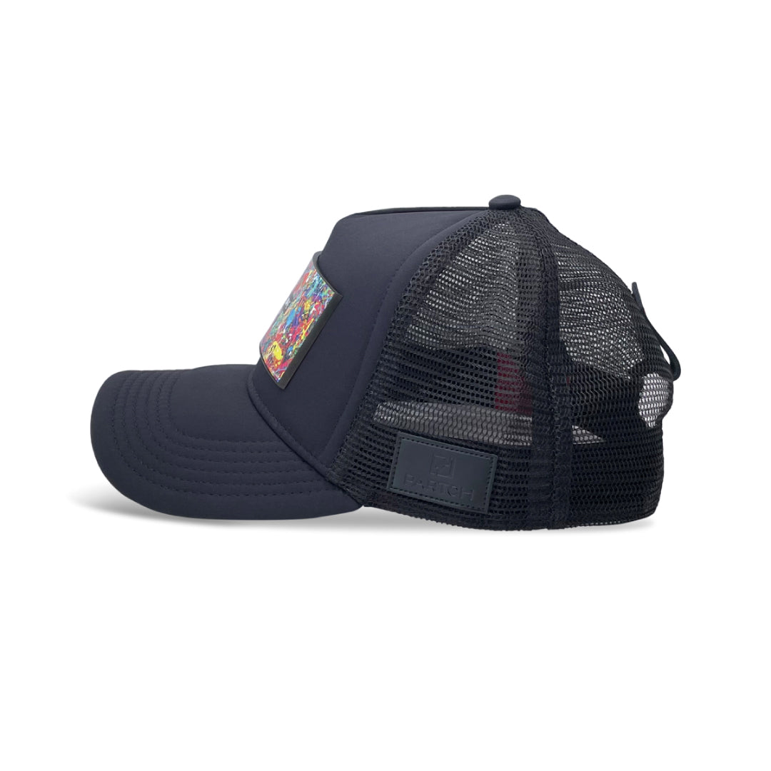 Partch Skull trucker hat side view in Black - Unisex - Fashion Headwear & Partch Clip concept