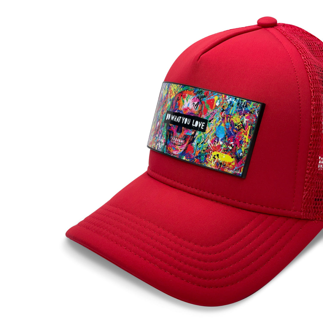 Partch Skull Trucker Hat in red | Patch removable in a second | PARTCH-Clip concept | Art & Fashion for Men and Women