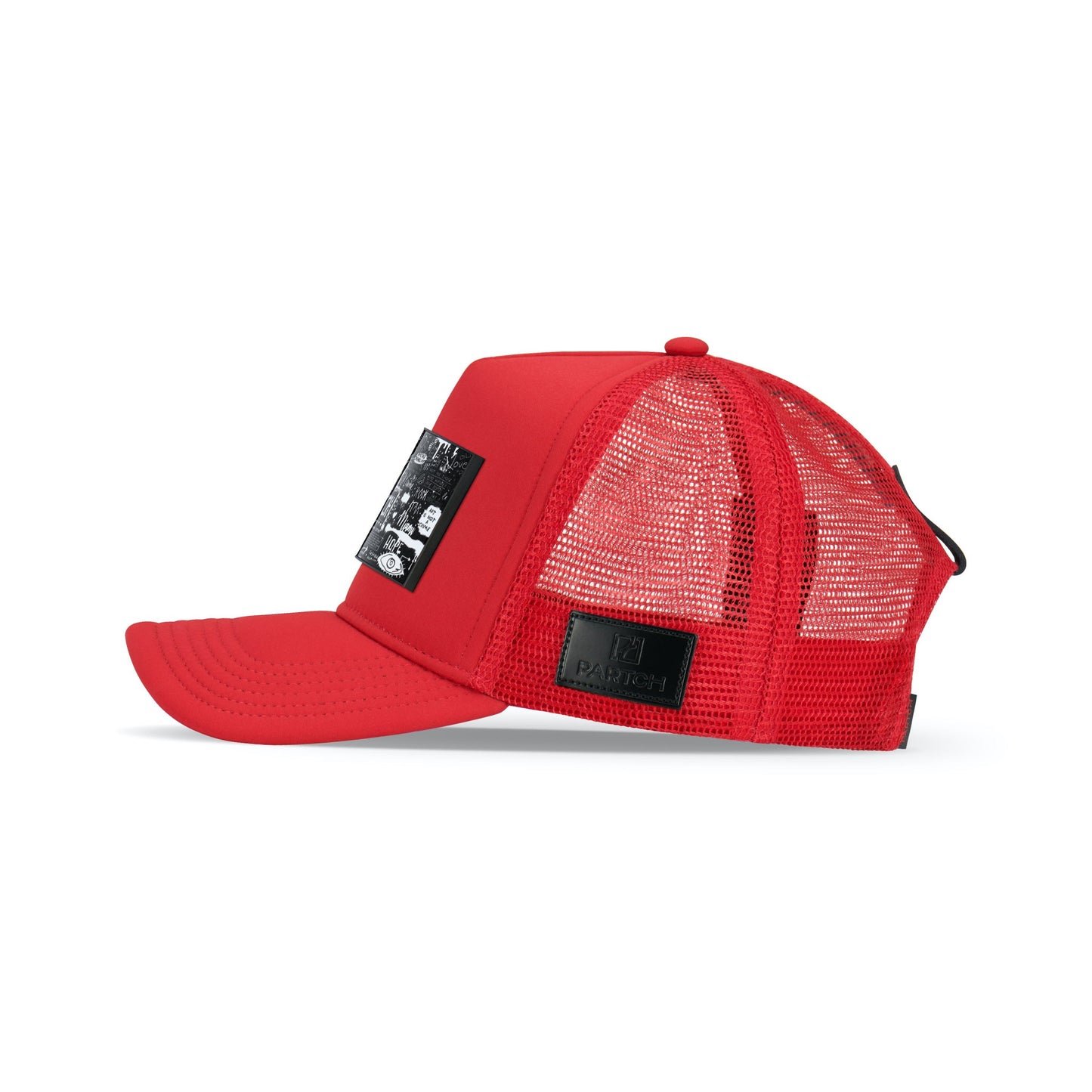 Partch Trucker Hat Red with PARTCH-Clip Pop Love Side View