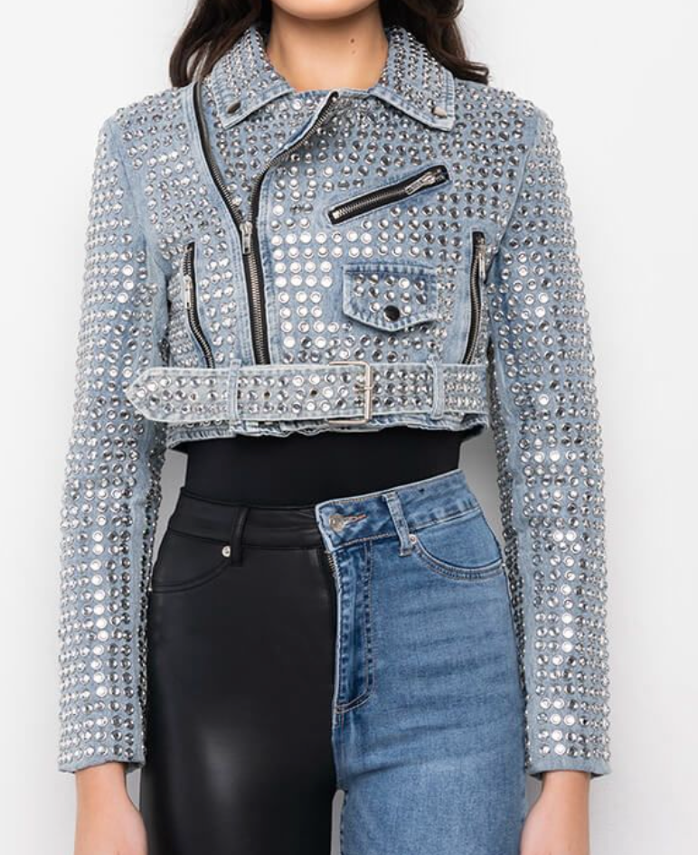 Azalea Wang Denim Crystal Jacket