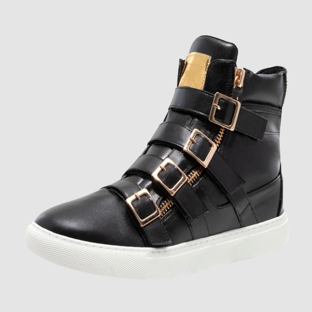 J75 Black Sneakers with Gold Hardware