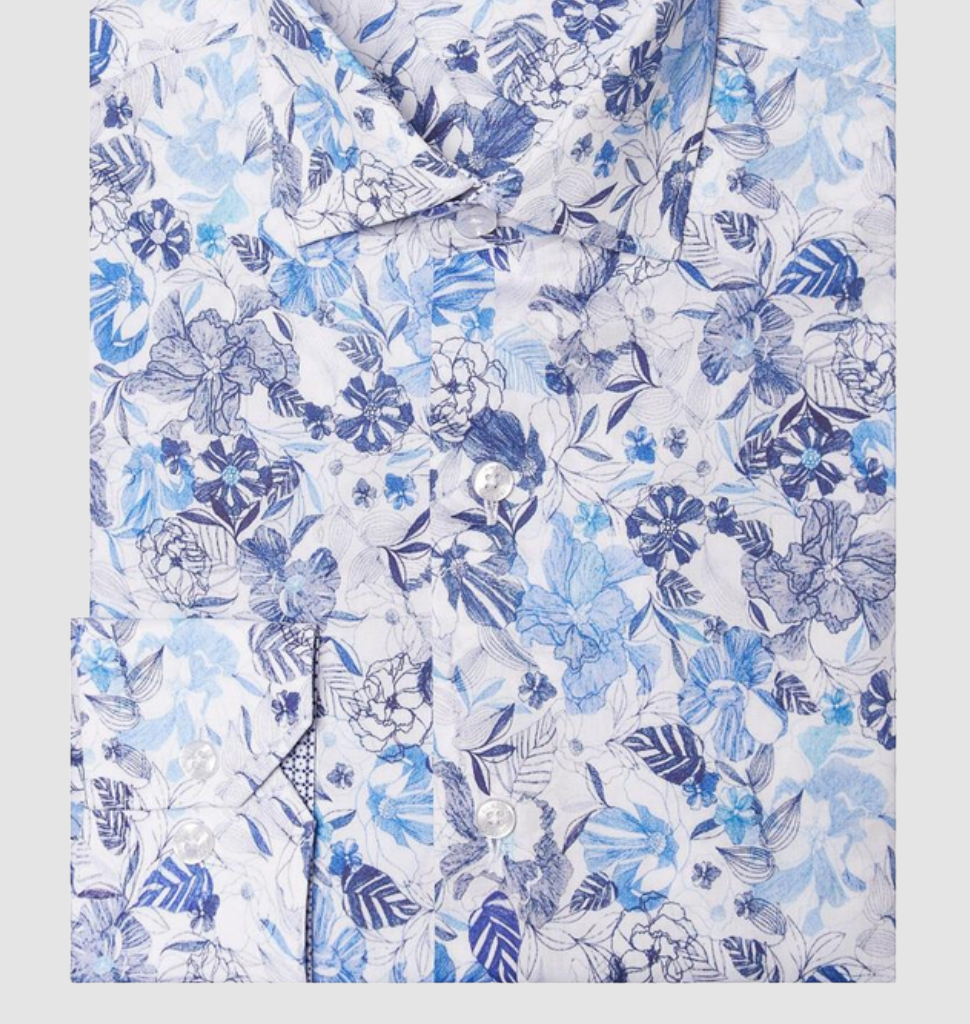 BERTIGO White Blue Flower Shirt