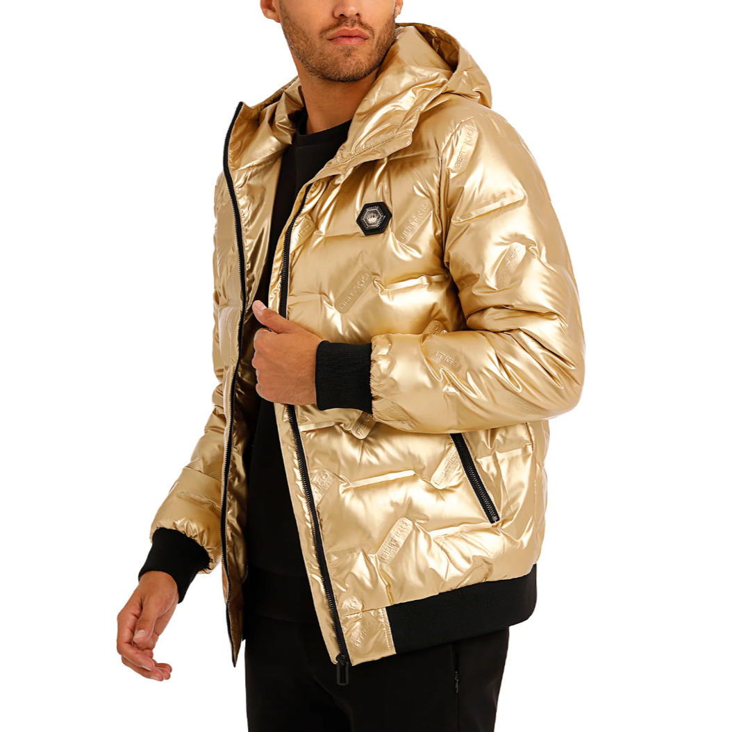 Bertigo Metallic gold down filled puffer men coat jacket with hoodie.