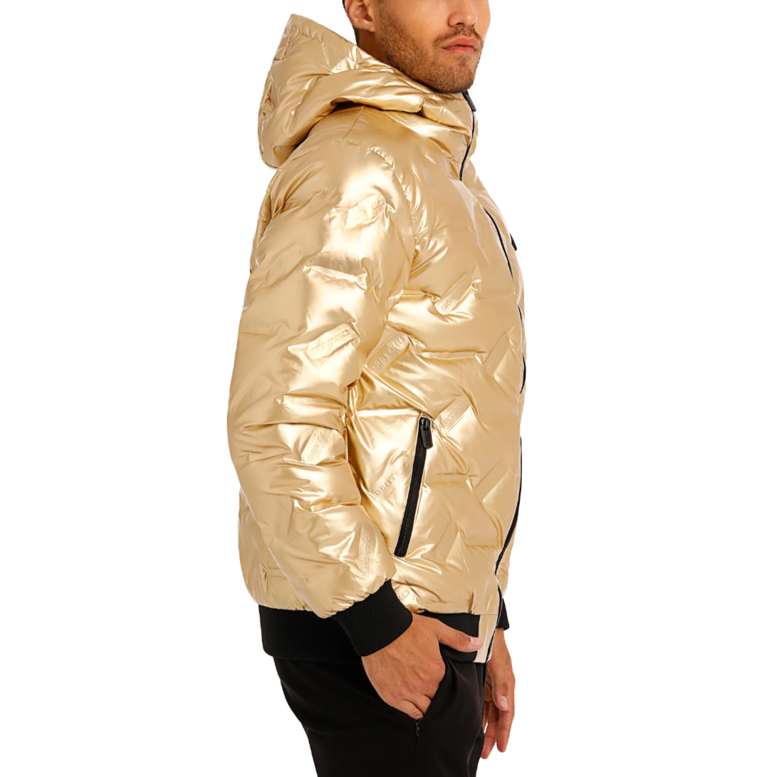 Bertigo Metallic gold down filled puffer men coat jacket with hoodie.