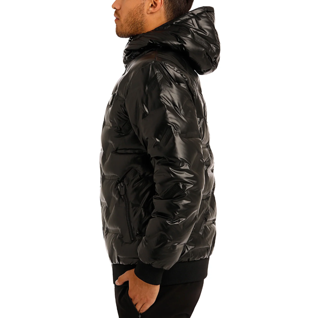 Bertigo Metallic black down filled puffer men coat jacket with hoodie.
