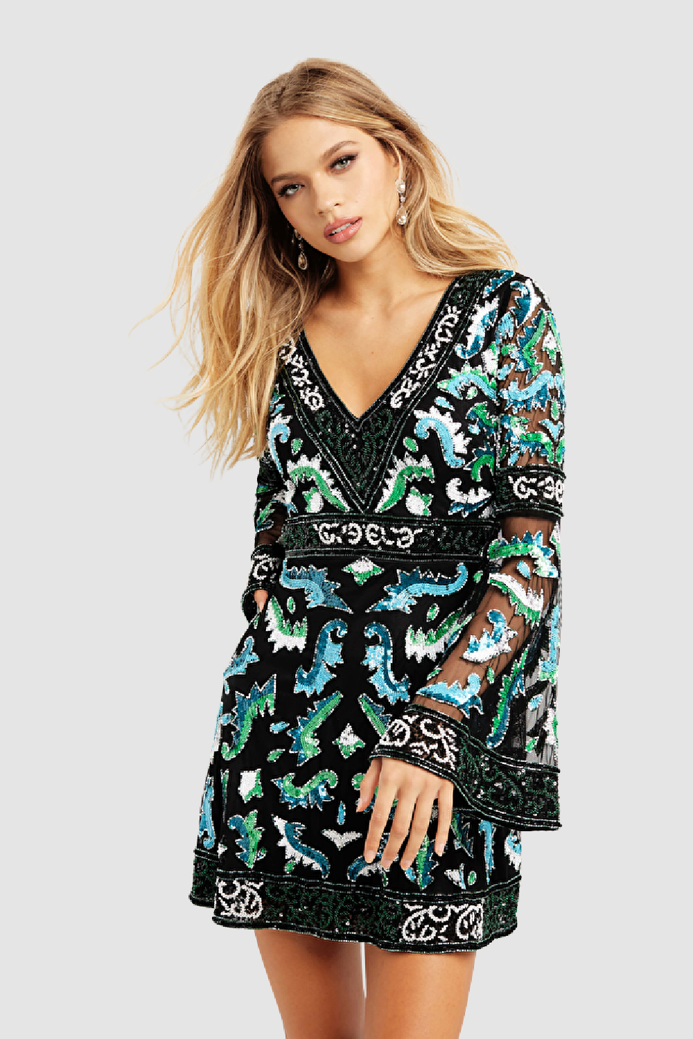 L/S Black/Multi Short Dress 4 L/S Black/Multi Short Dress 4