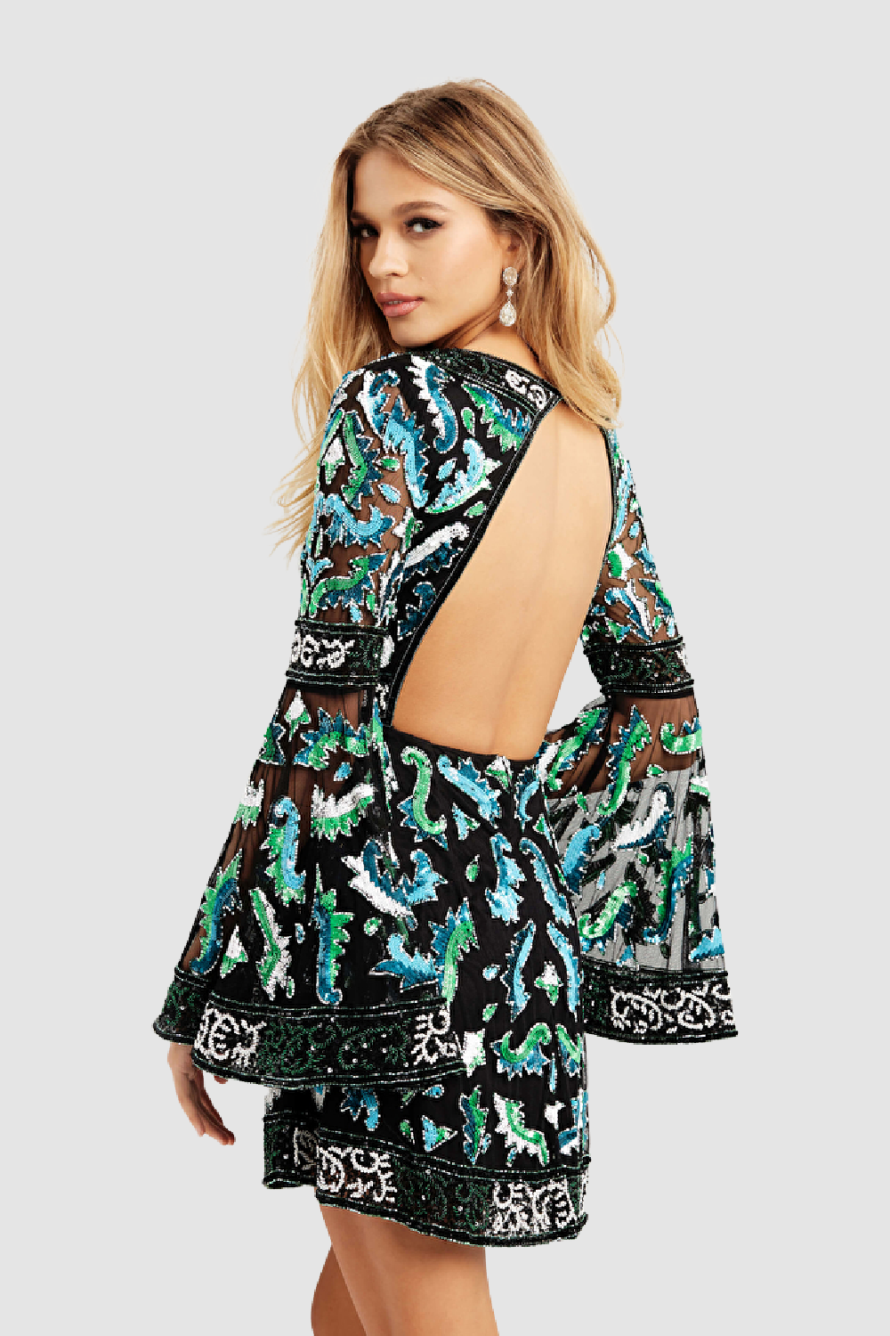 L/S Black/Multi Short Dress 4 L/S Black/Multi Short Dress 4