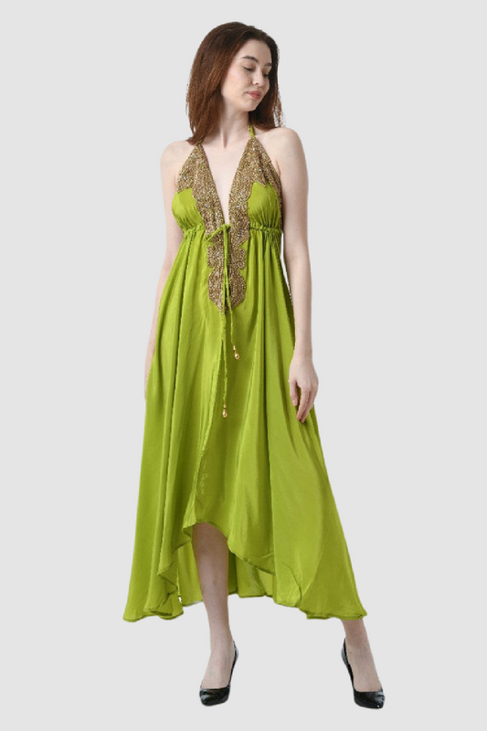JSQUAD Lime Green Long Dress