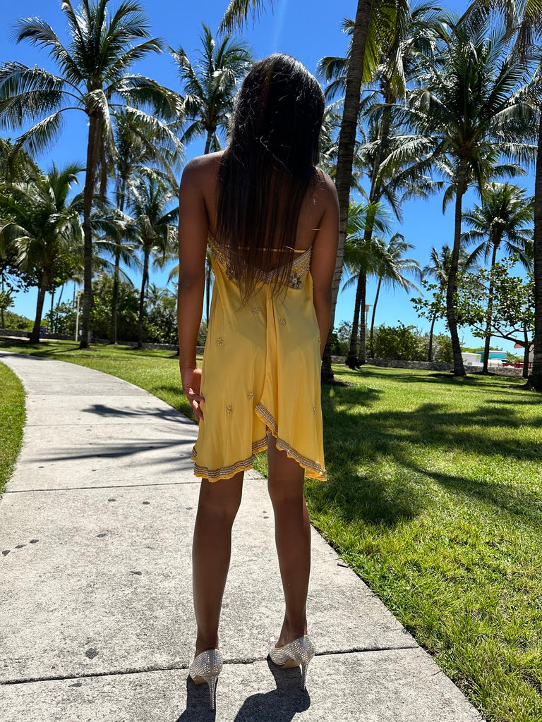 Bali Yellow W Gold Short Dress