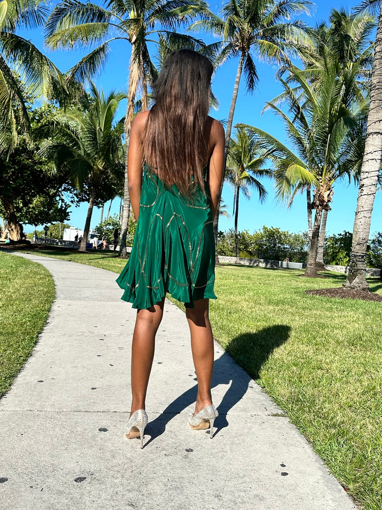 Tulum Dark Green W Gold Short Dress