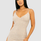Champagne cocktail mini dress with all over silver crystals. Very sexy dress, perfect fora night out!