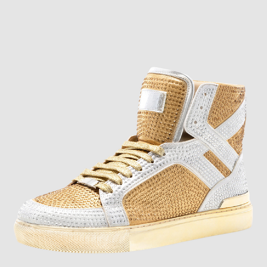 j75 Gold-Silver Sneakers With Crystals
