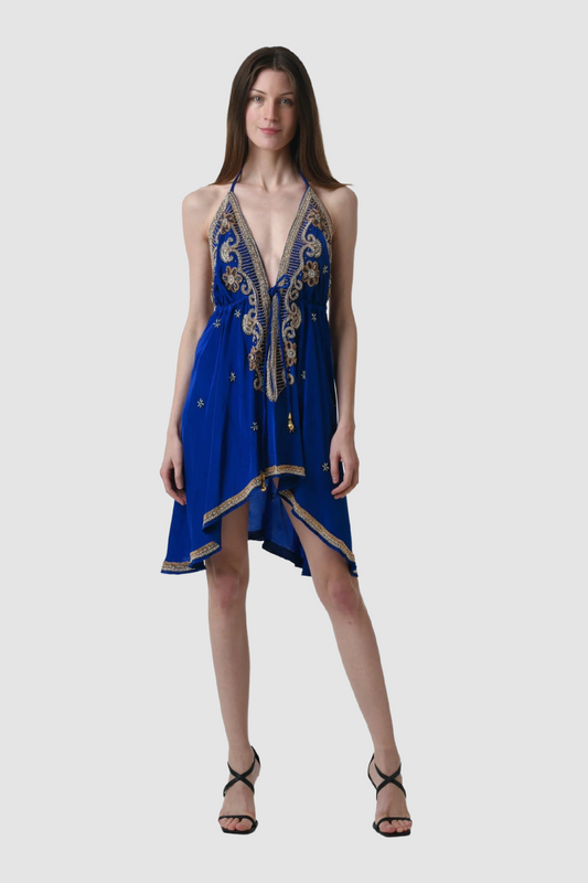 Royal Blue W Gold Short Dress