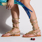 Mystique 6495 Gold Gladiators Sandals with clear crystals.