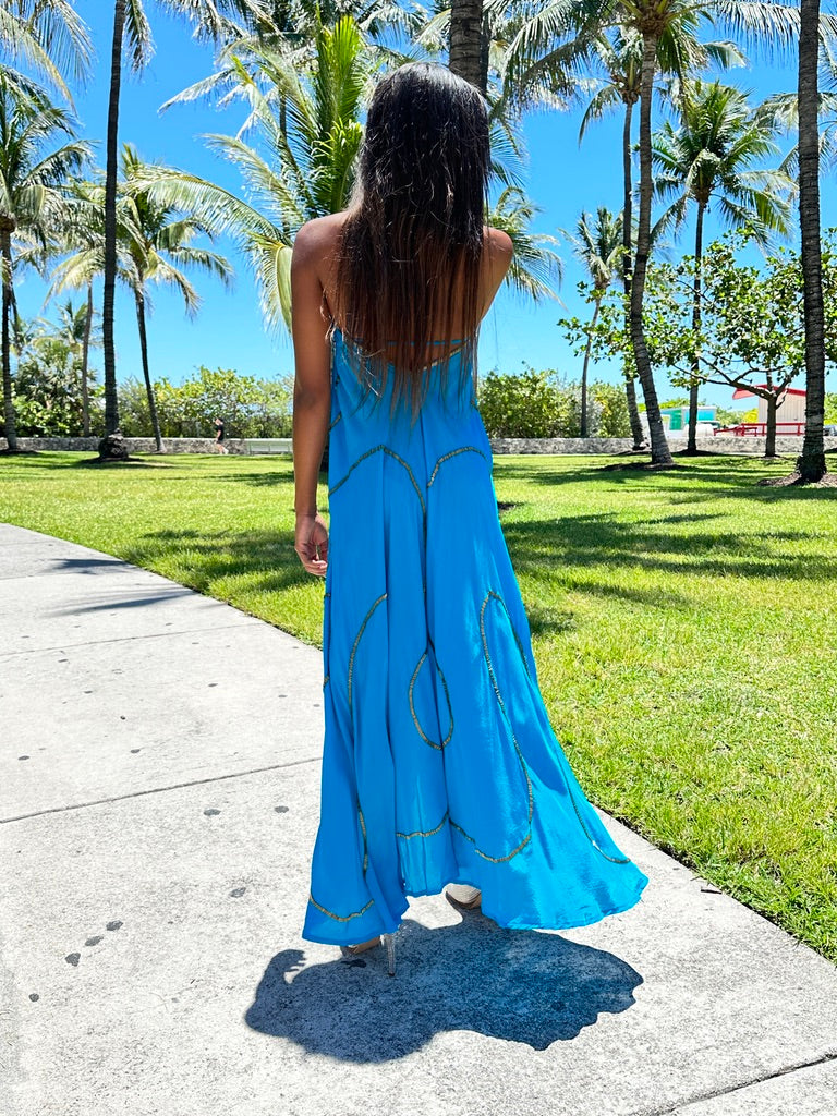 Tulum Turquoise w Gold Dress Tulum Turquoise w Gold Dress