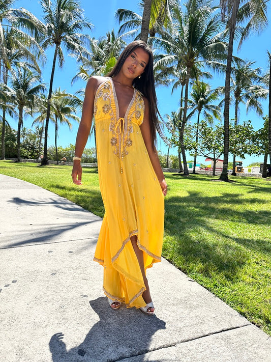 Bali Yellow W Gold Long Dress