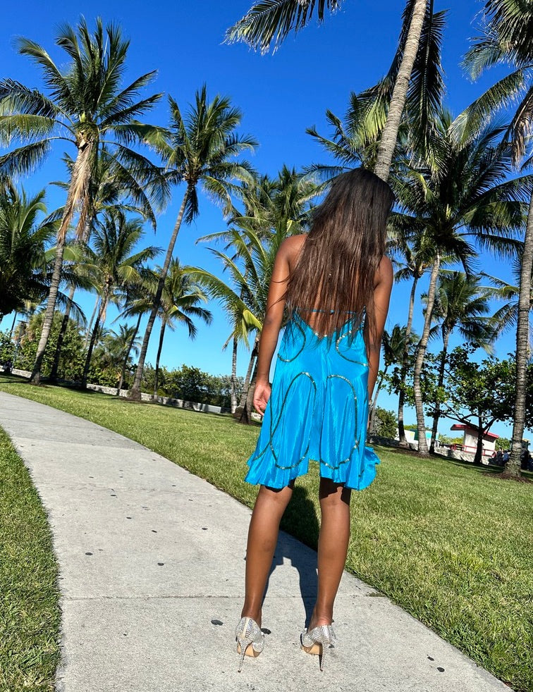 Tulum Turquoise W Gold Short Dress