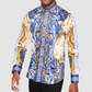 BARABAS Blue, white and gold men shirt with stones and greek baroque design.