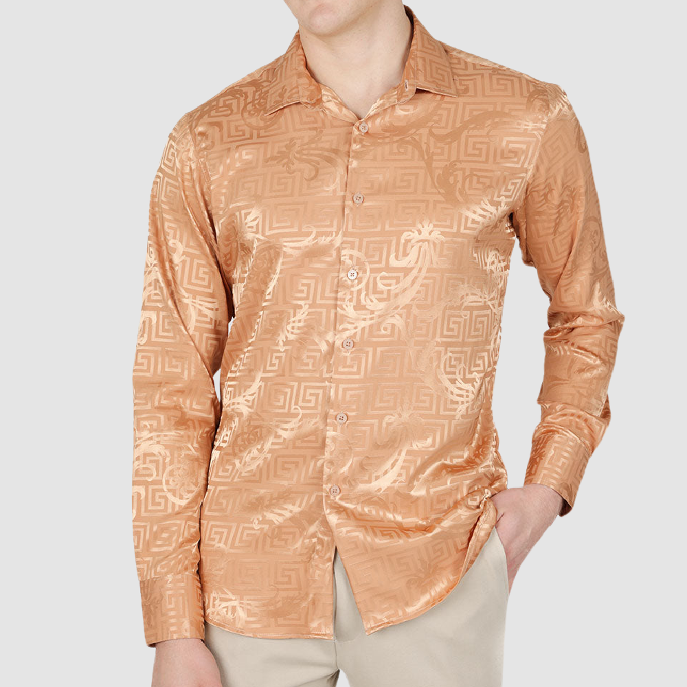 BARABAS Gold SilkY Jacquard Shirt
