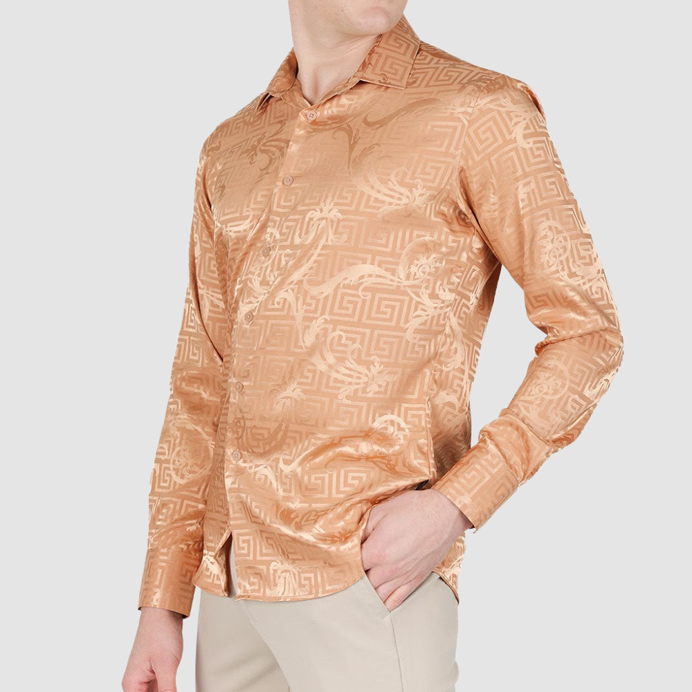BARABAS Gold SilkY Jacquard Shirt
