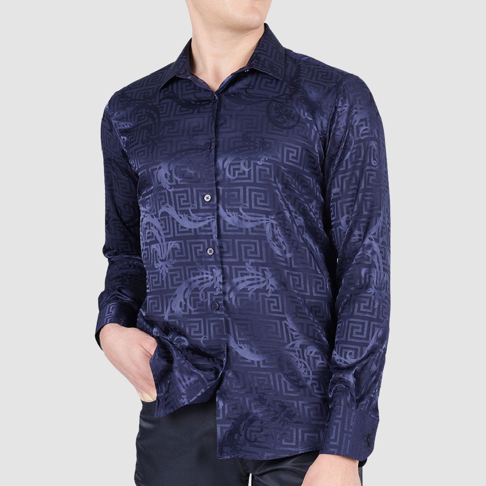 Barabas This Navy Silky Jacquard Shirt is stylish and comfortable. Front
