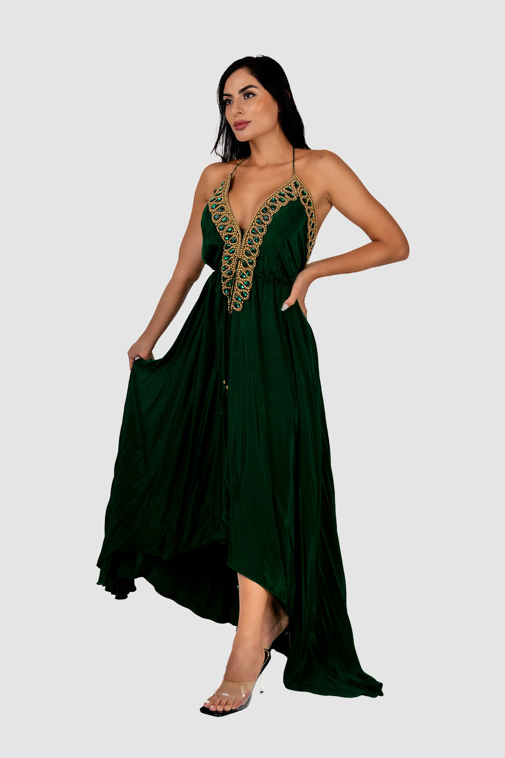 Casa Del Mar Embroidered Emerald Maxi Dress
