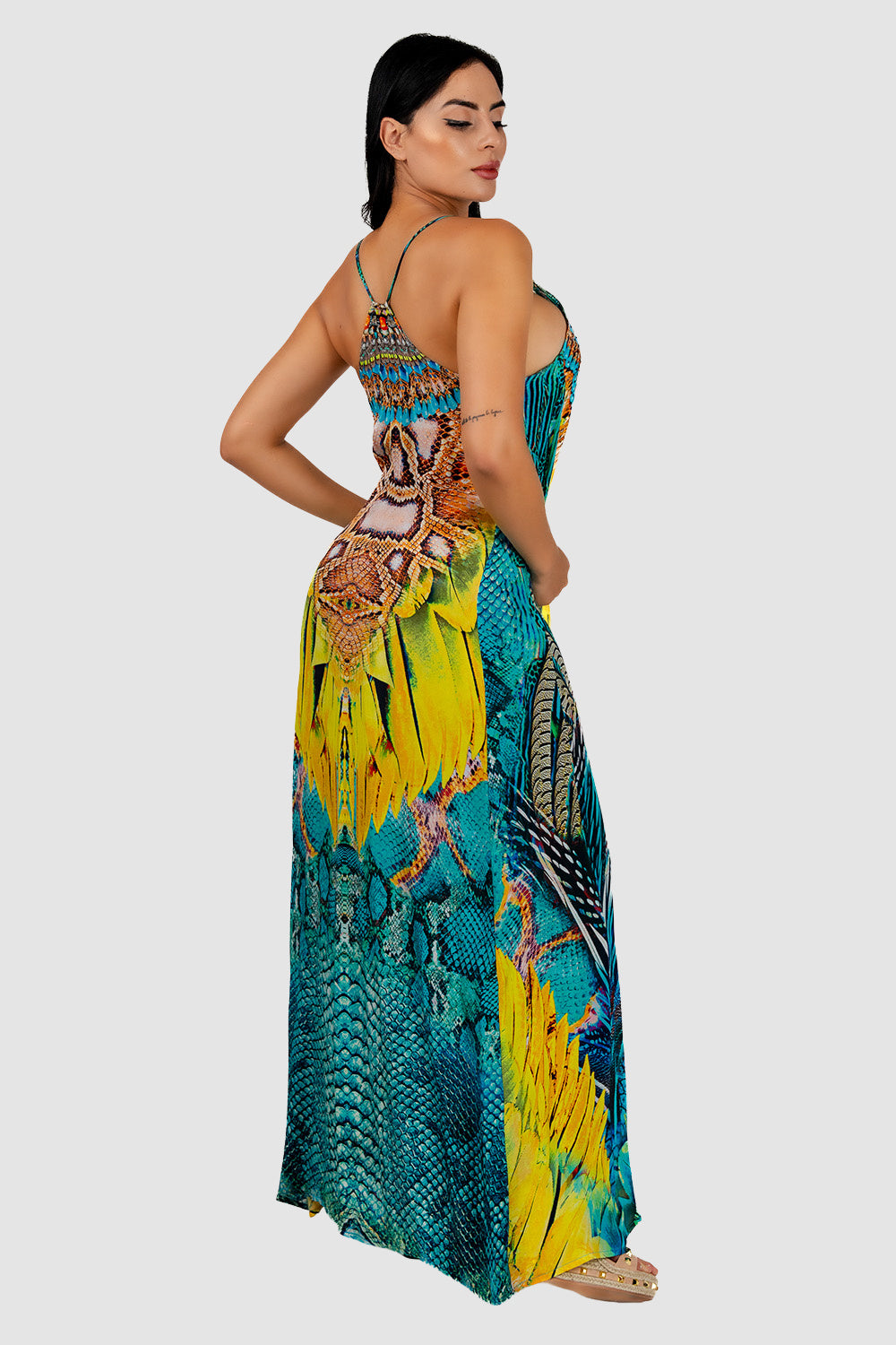Casa Del Mar Blue Peacock T-Back Dress