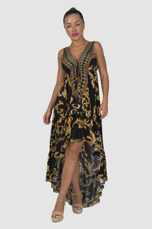 Casa Del Mar Baroque Black HI-LO Dress