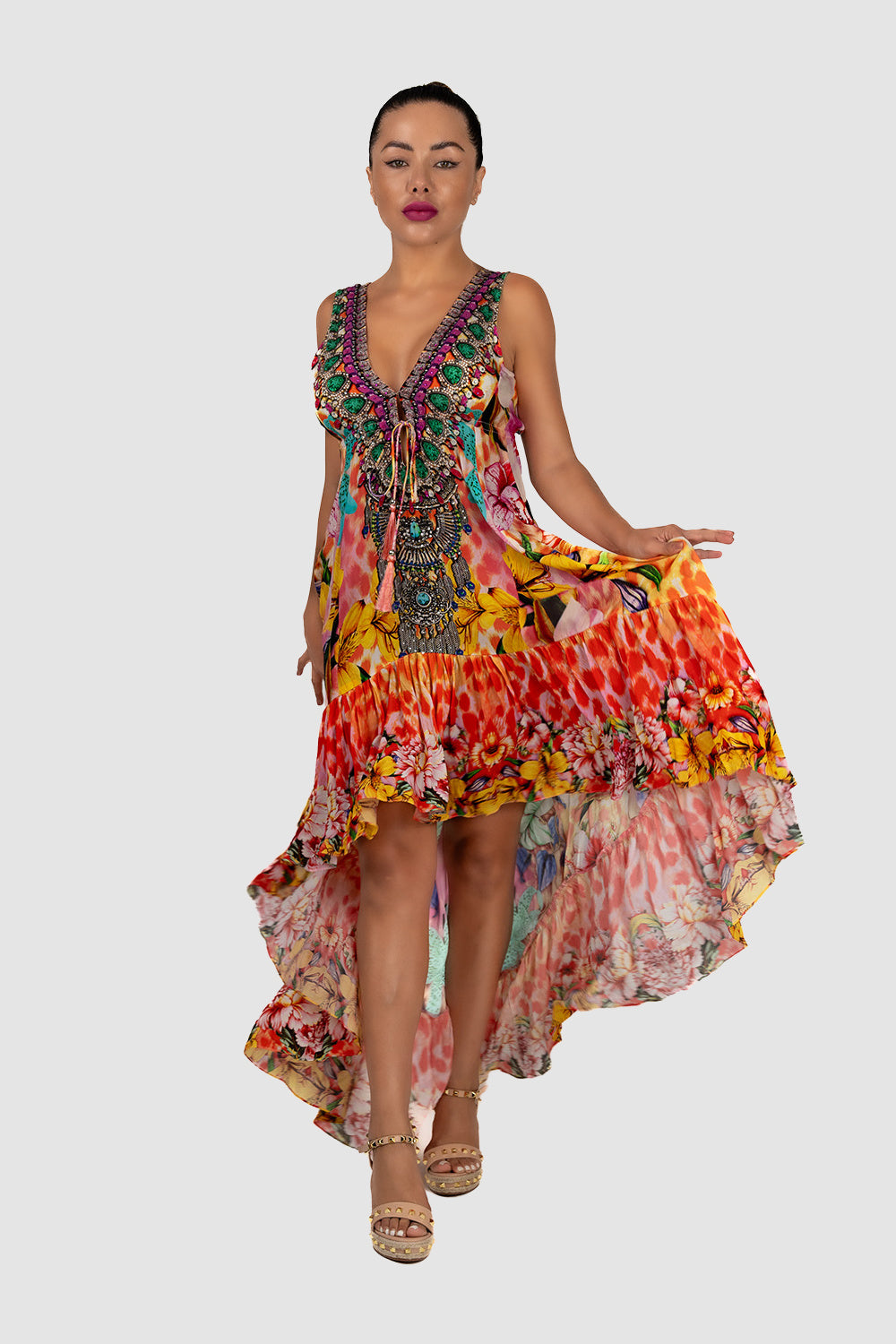 Casa Del Mar Cheetah Bouquet HI-LO Dress