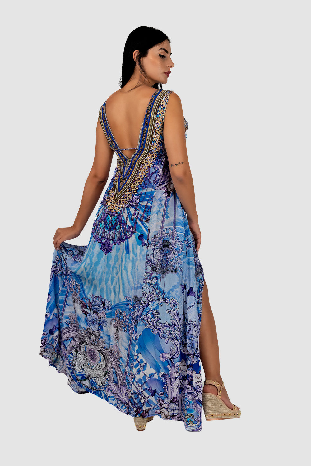 Casa Del Mar Elegance Blue Slit Maxi Dress