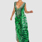 Casa Del Mar Green Palm Slit Maxi Dress