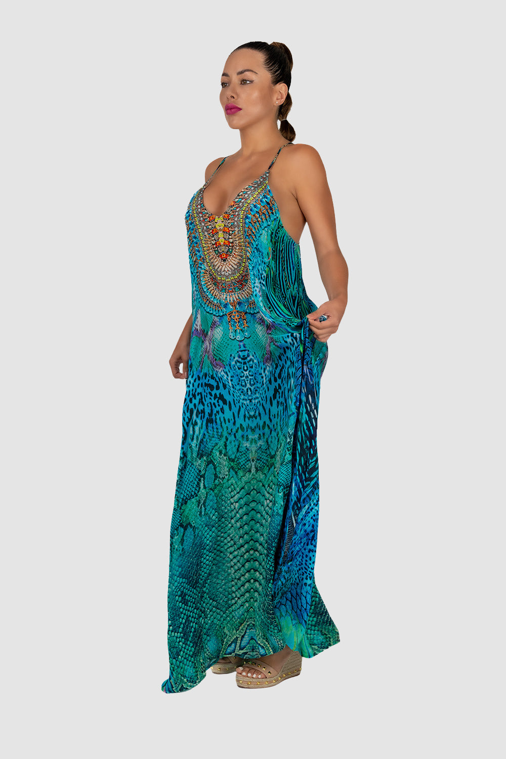 Casa Del Mar Turquoise Multi Print T-Back Dress