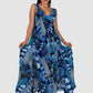 Casa Del Mar Blue Feather Slit Maxi Dress
