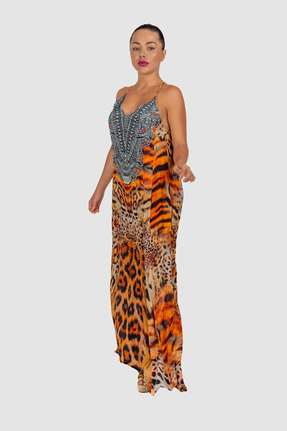 Casa Del Mar Orange Animal Print T-Back Dress