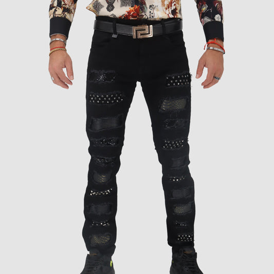 BAROCCO Black Jeans with Patches