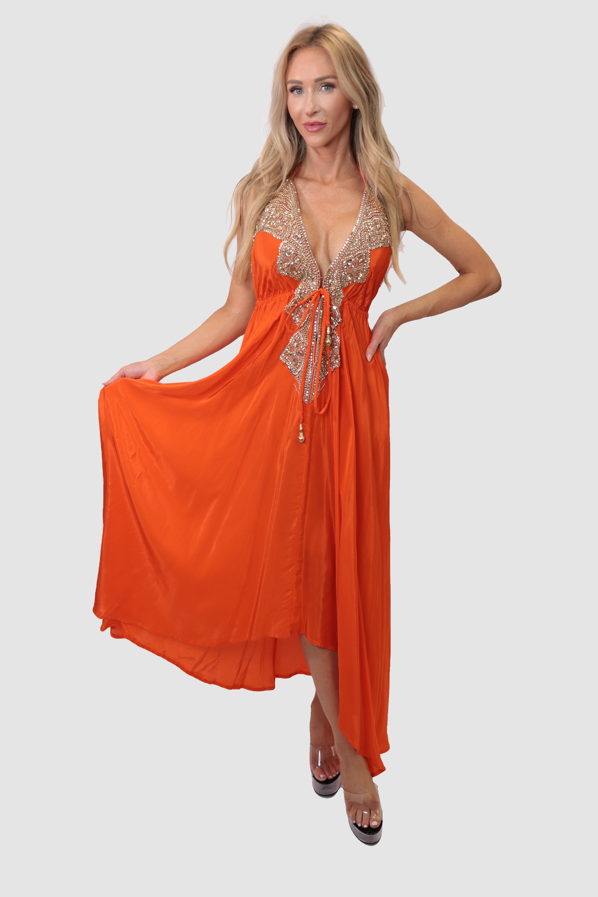 Casa Azul Marbella Orange Dress Front Open