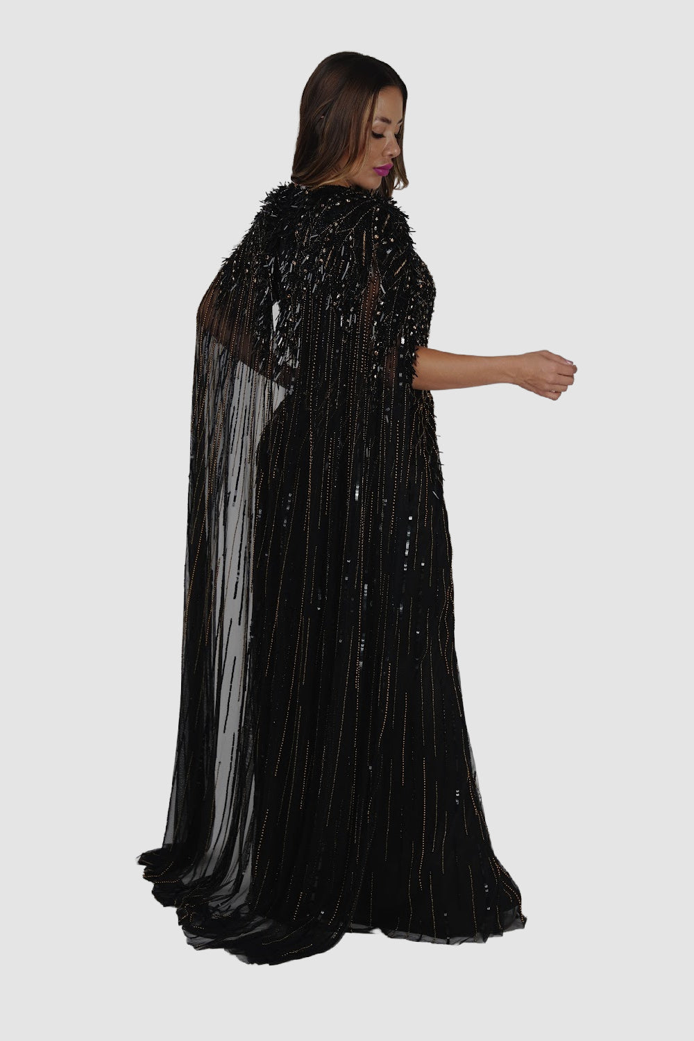 Black/Gold Cape Long Dress 3 Black/Gold Cape Long Dress 3