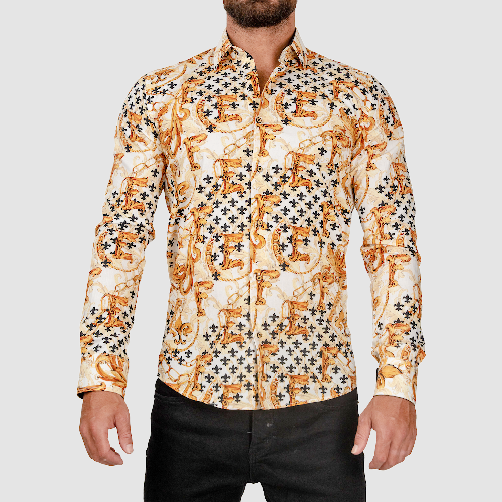 fleur de lis dress shirt White Herringbone Twill Formal Business Dress Shirt Fleur-De-Lis Italian GQ  Boss