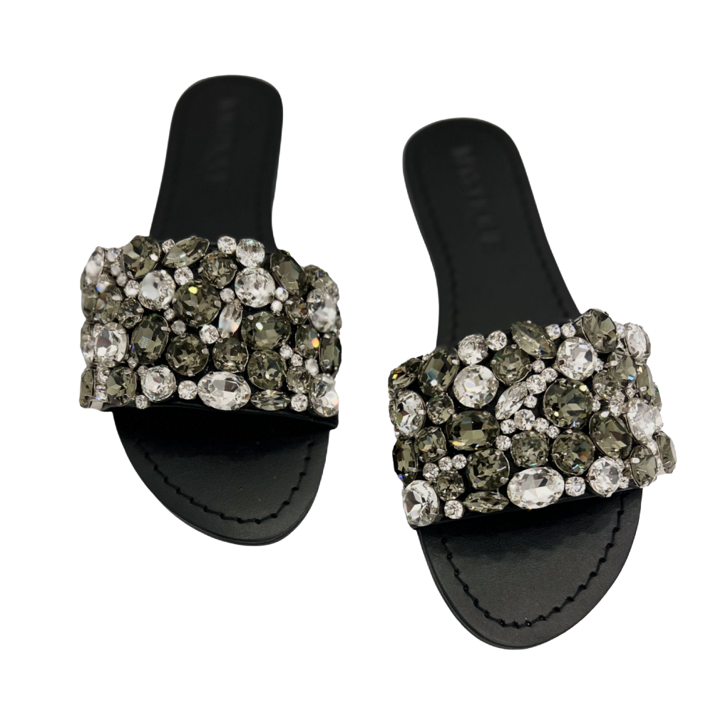 MYSTIQUE 7496 Black Sole W Crystals Sandals