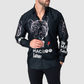 Maceoo Long sleeve black man button-down with a big dog face in the front and "the Maceo father" writing.