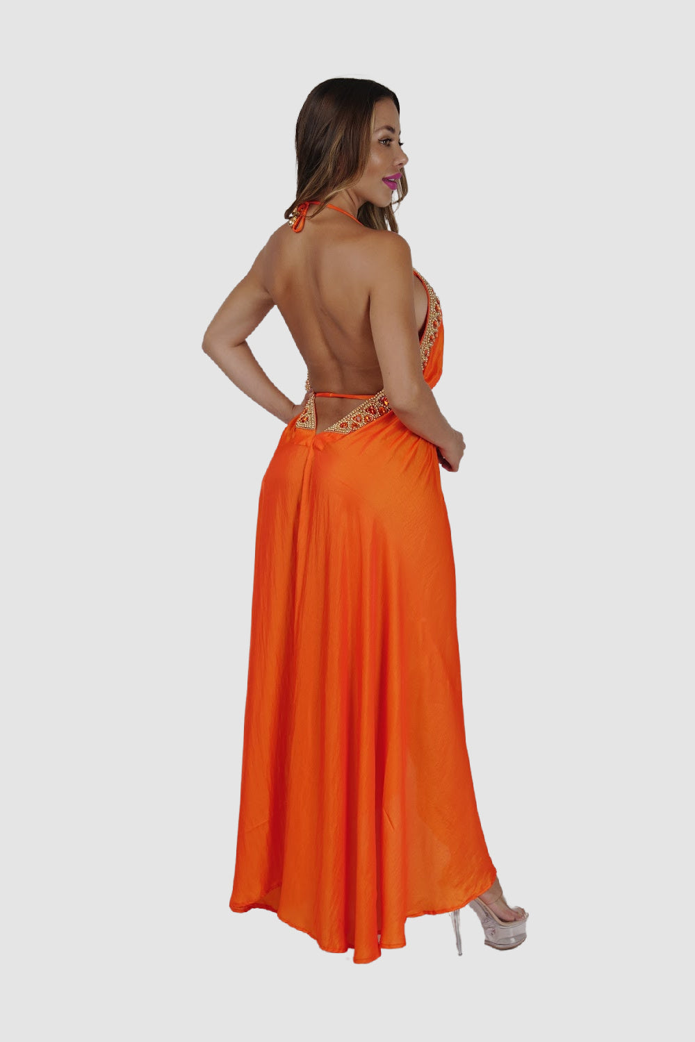 JSQUAD Orange W Gold Dress