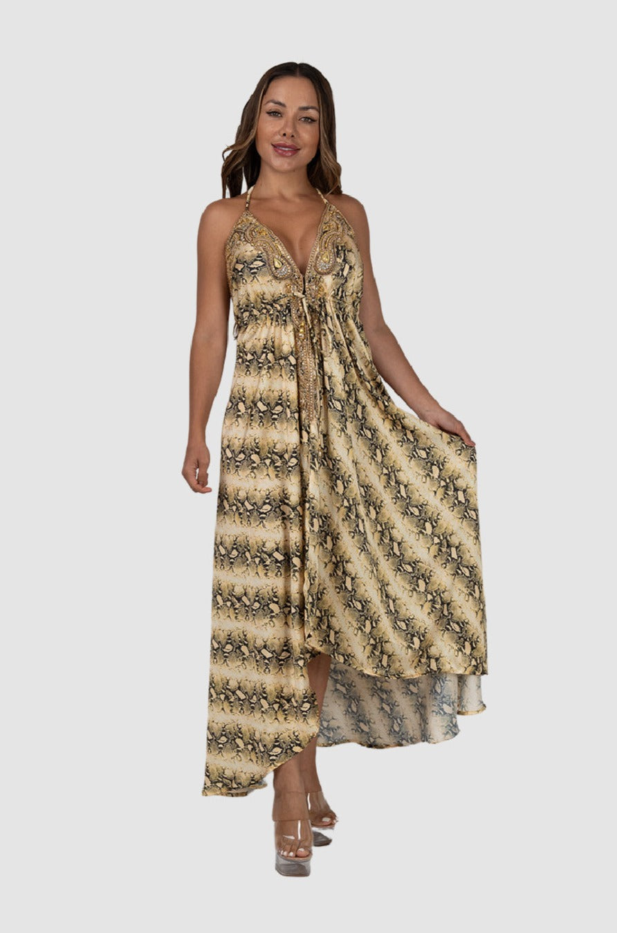 black and gold snake dress Black Snake Print Cut Out Detail Maxi Dress